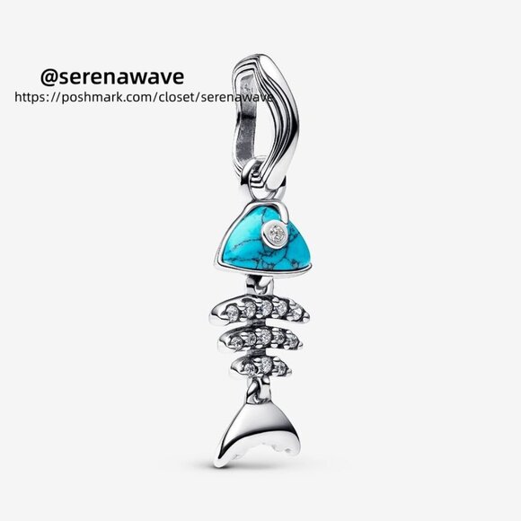 Pandora Turquoise-colored Fishbone Dangle Charm - Picture 1 of 2